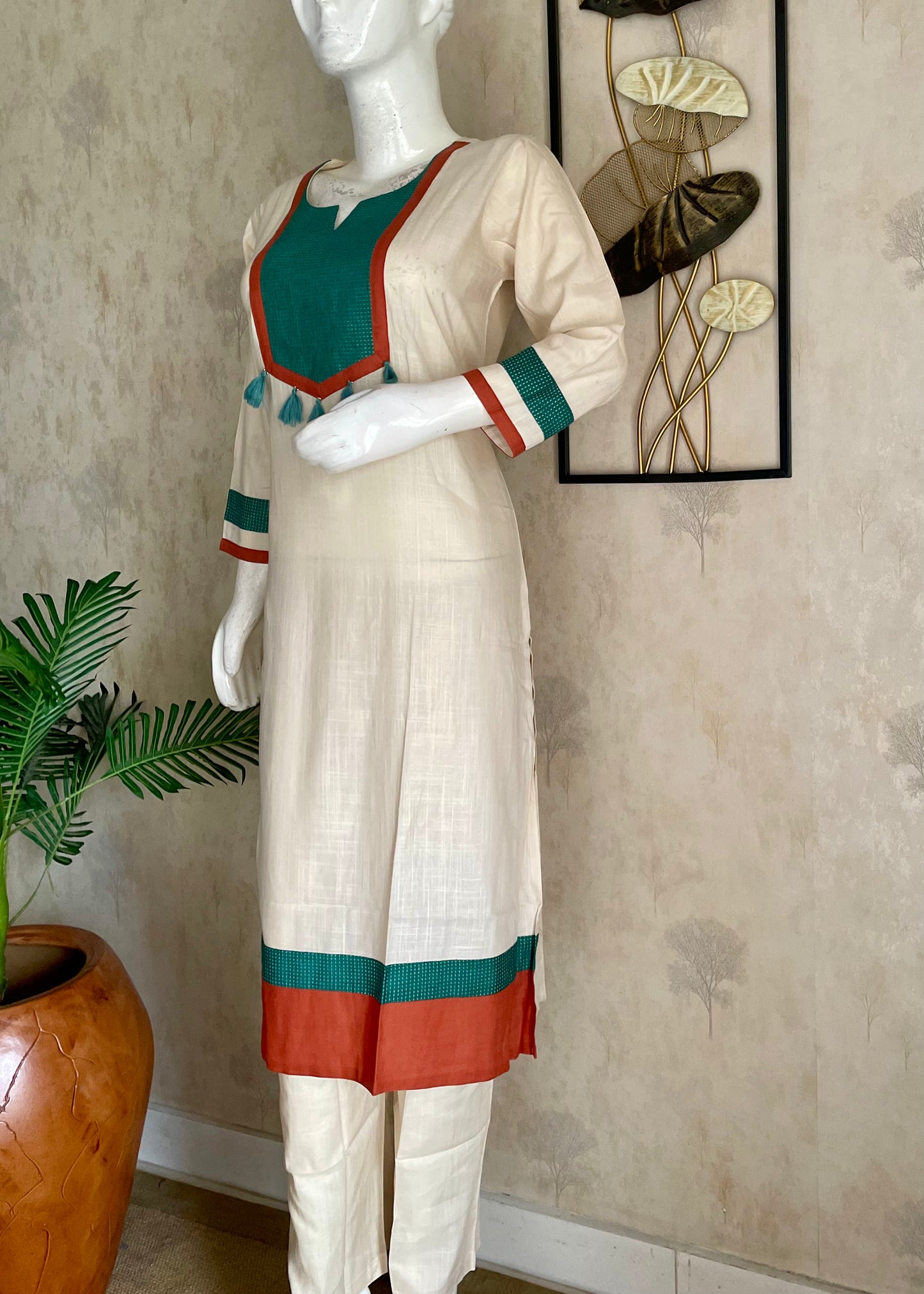 Off-White Bhagalpuri Cotton Kurta Set