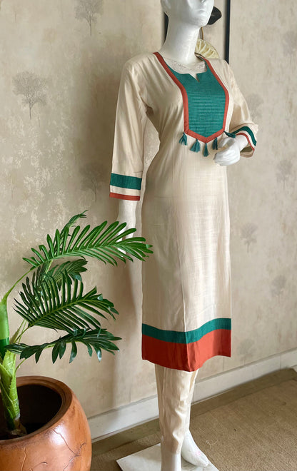 Off-White Bhagalpuri Cotton Kurta Set