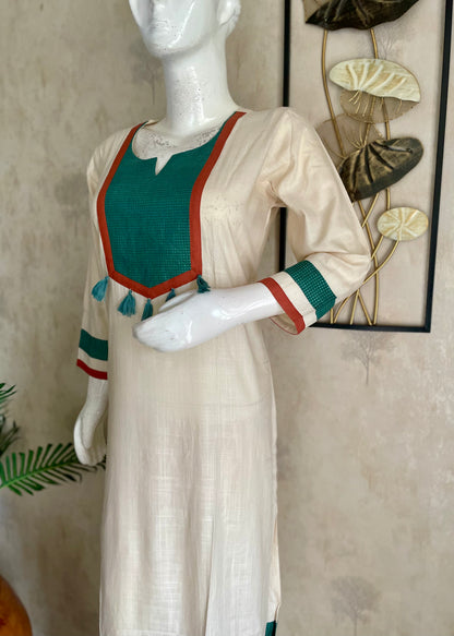 Off-White Bhagalpuri Cotton Kurta Set