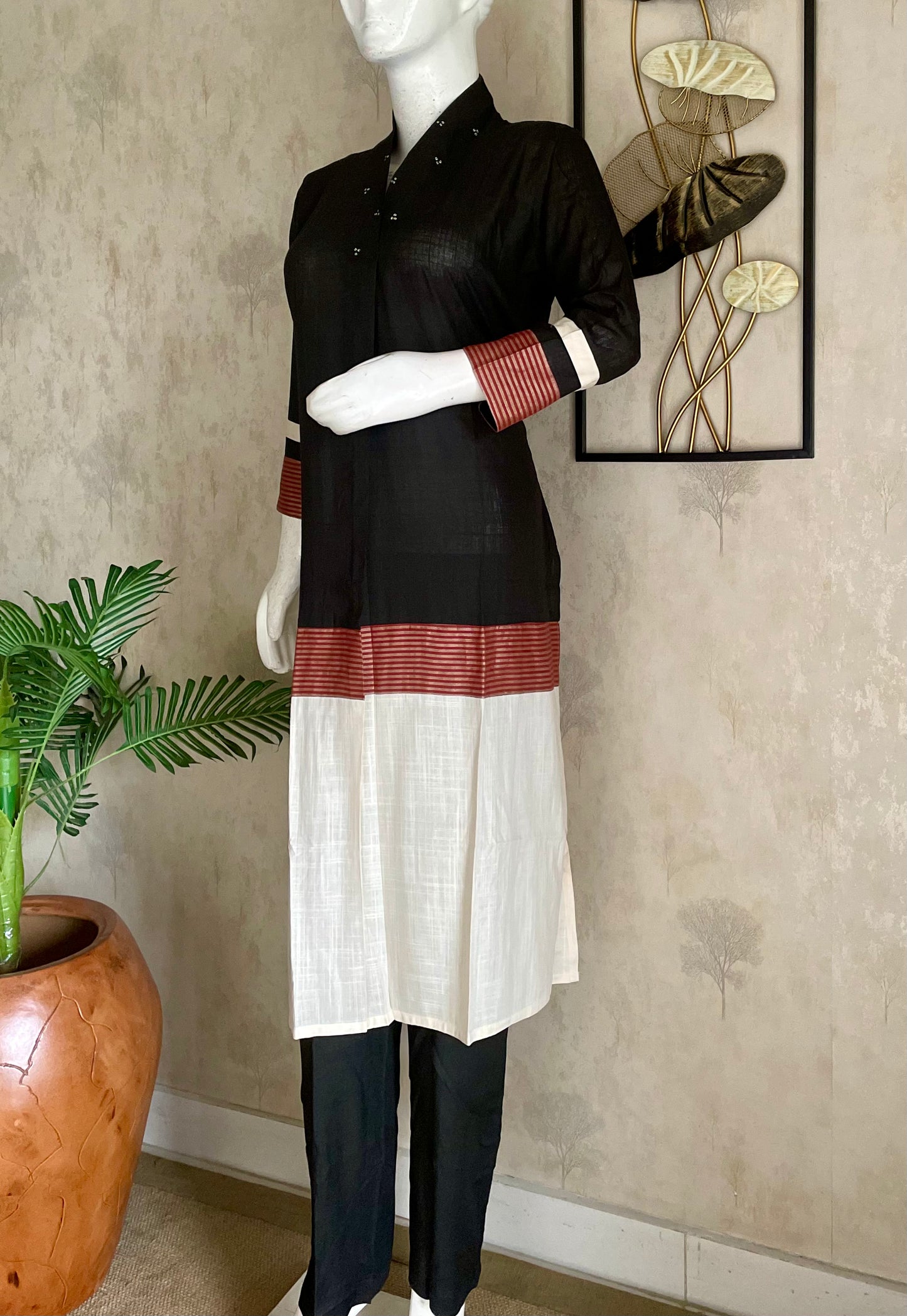 Geometric Print A-Line Cotton Kurta Set for Office Wear