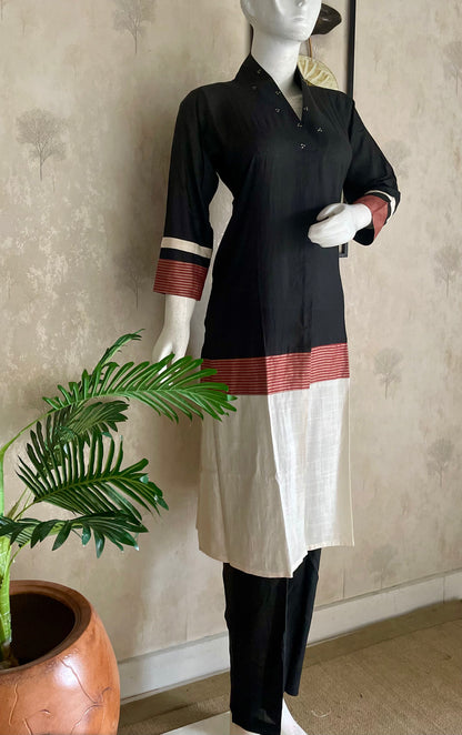 Geometric Print A-Line Cotton Kurta Set for Office Wear