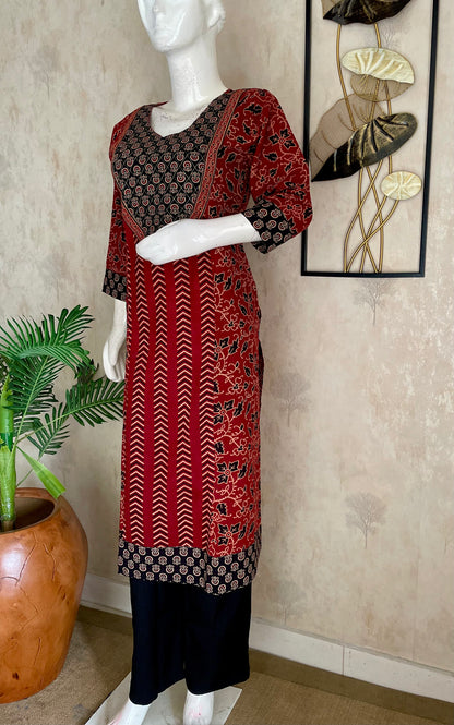 Black & Mehroon Bagh Handblock Print A-Line Kurta Set