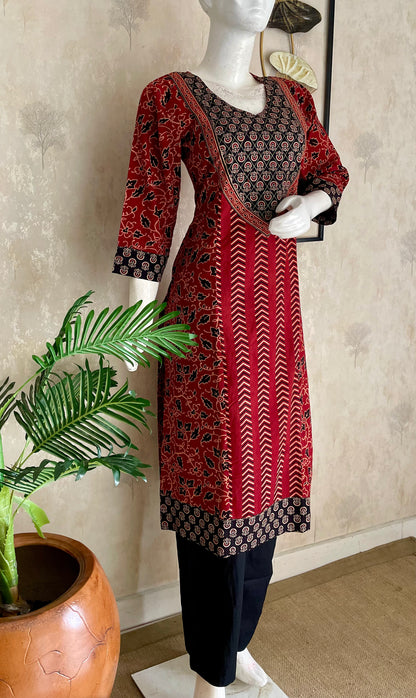 Black & Mehroon Bagh Handblock Print A-Line Kurta Set