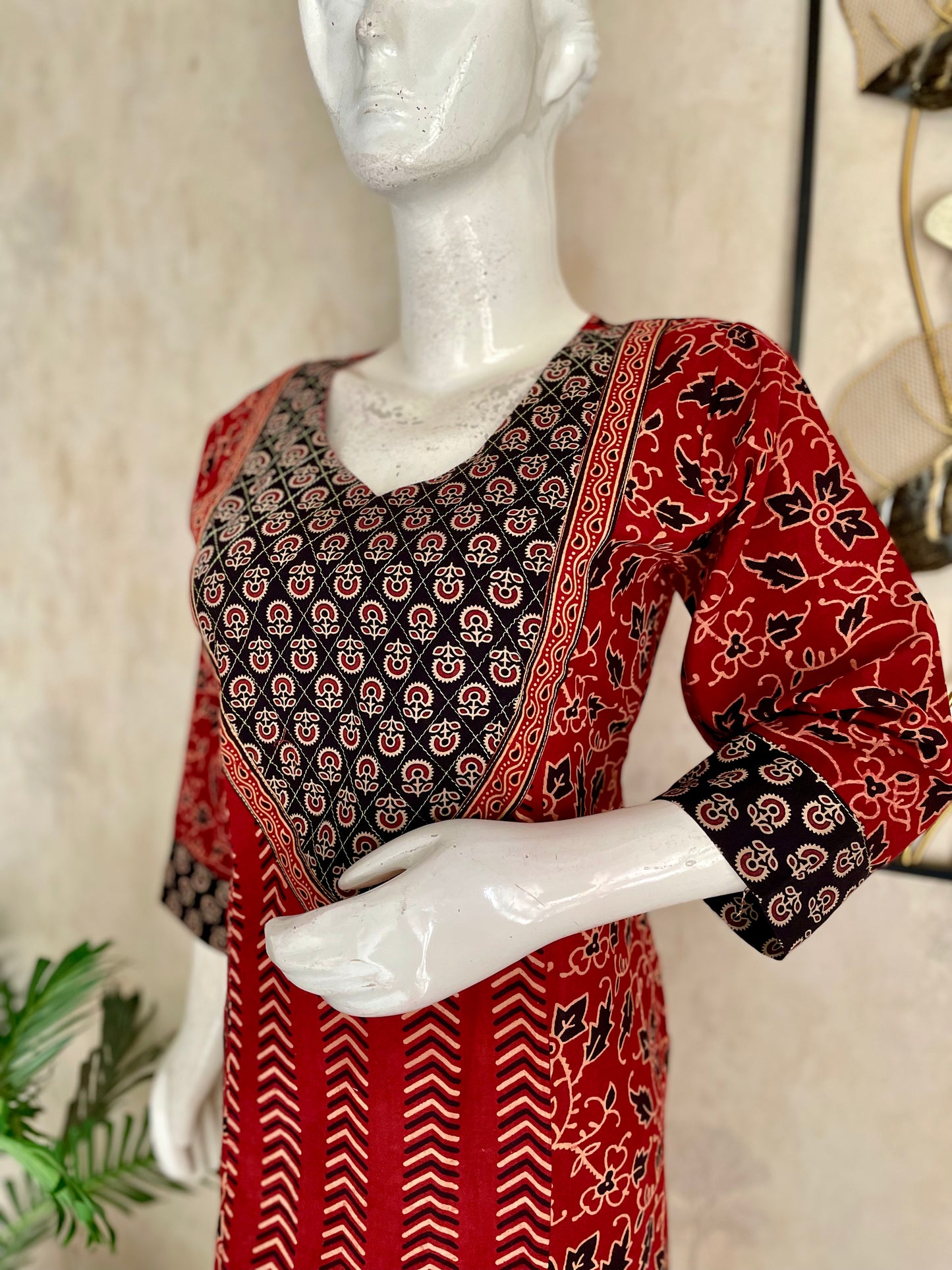 Black & Mehroon Bagh Handblock Print A-Line Kurta Set