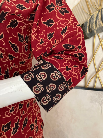 Black & Mehroon Bagh Handblock Print A-Line Kurta Set