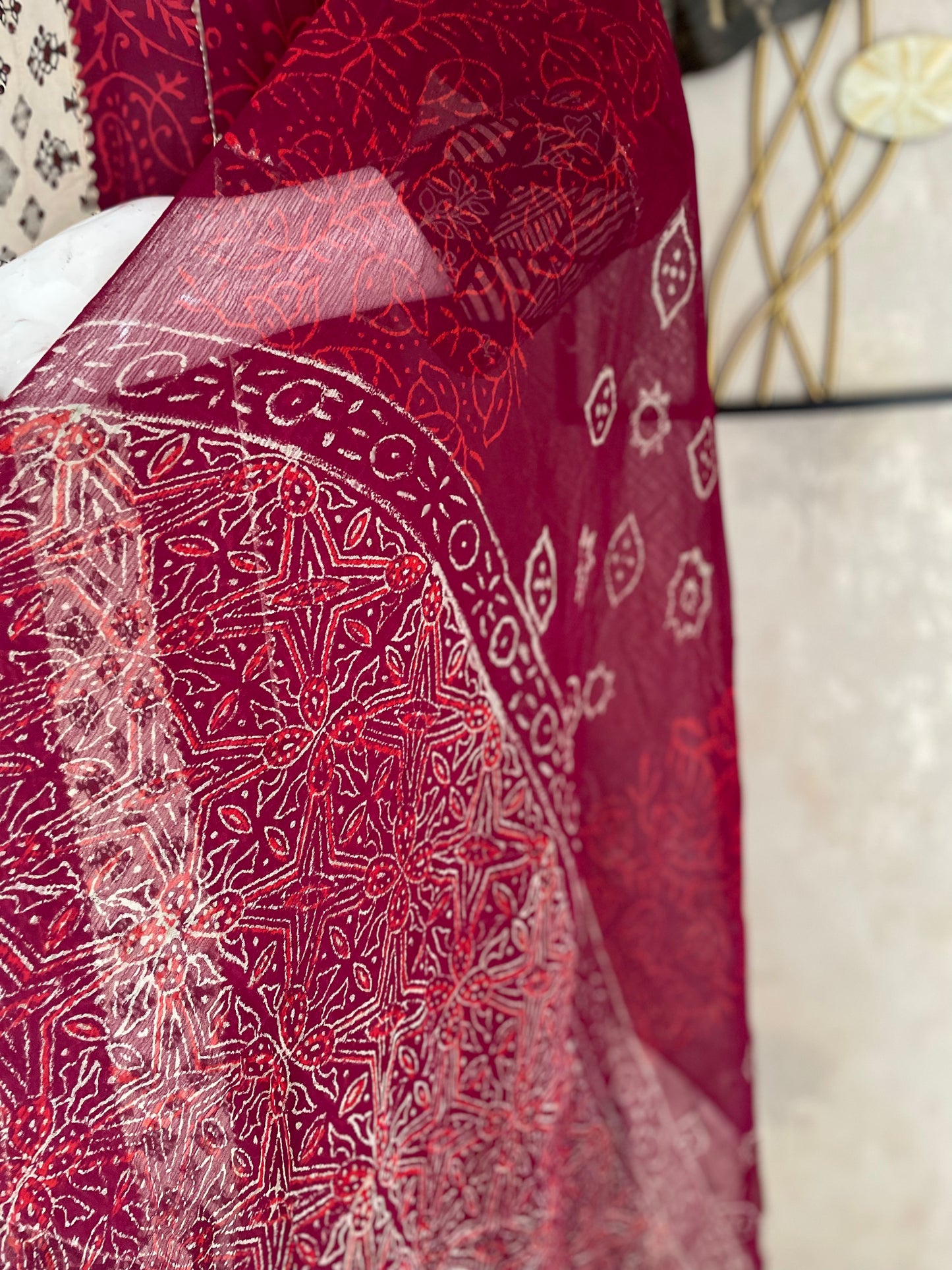 Wine Bagh Handblock Print Anarkali with Pure Dupatta