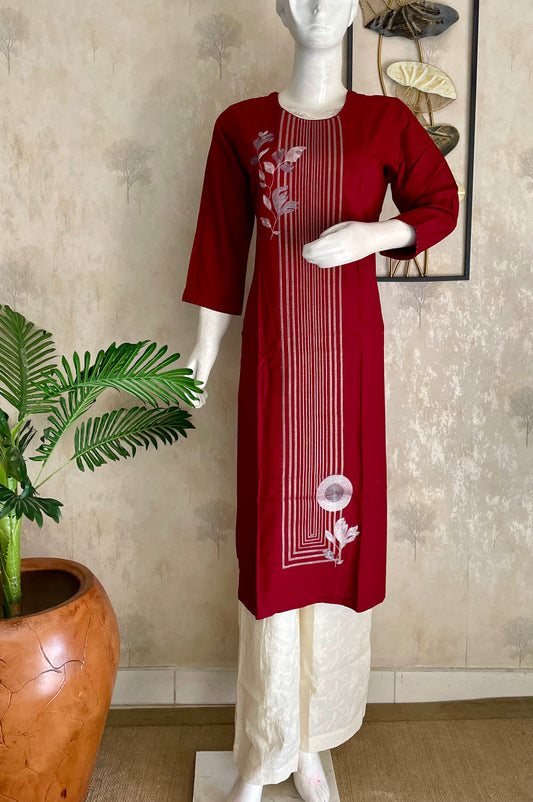 Mehroon Grace Cotton Kurta