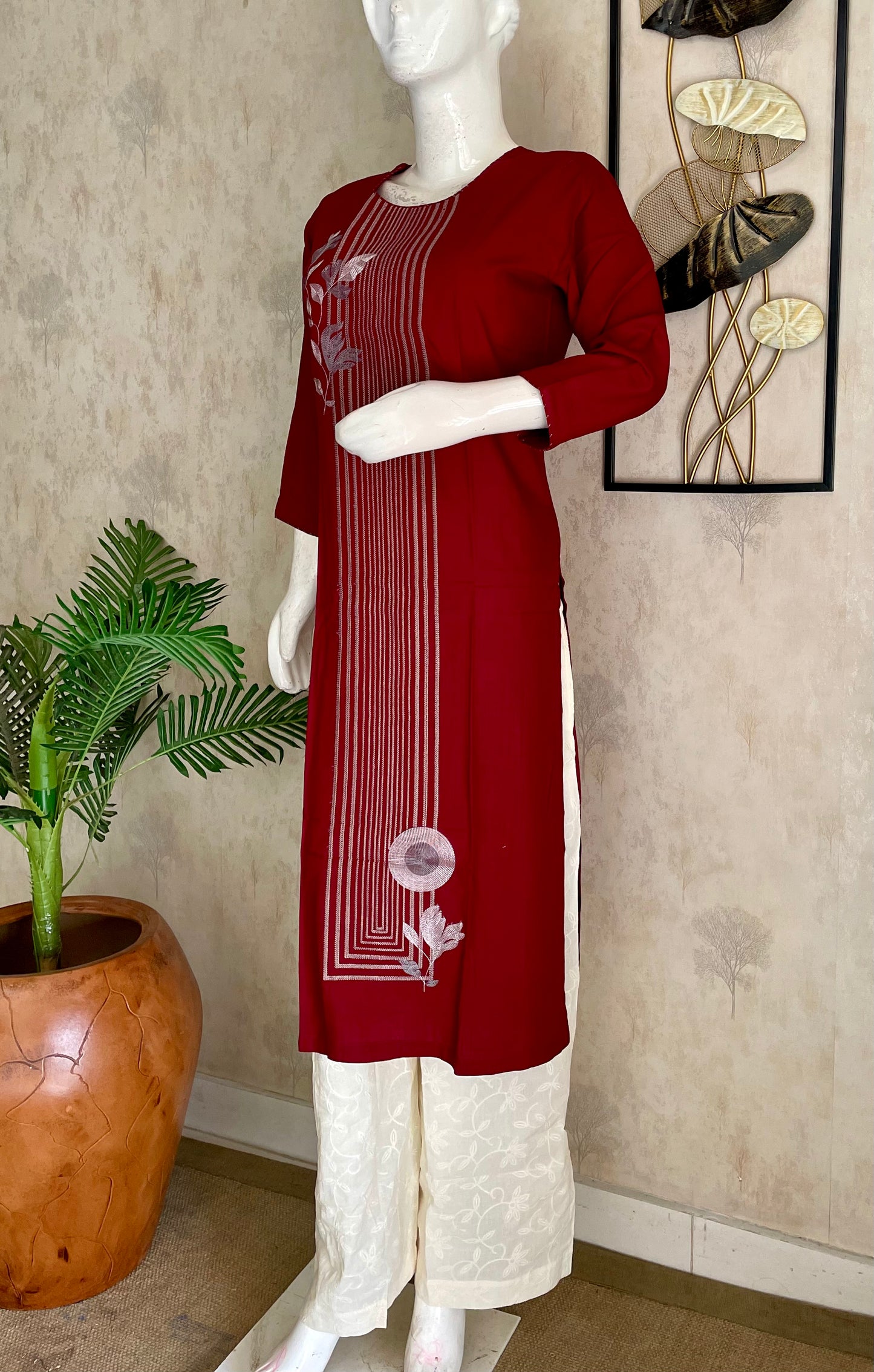 Mehroon Grace Cotton Kurta