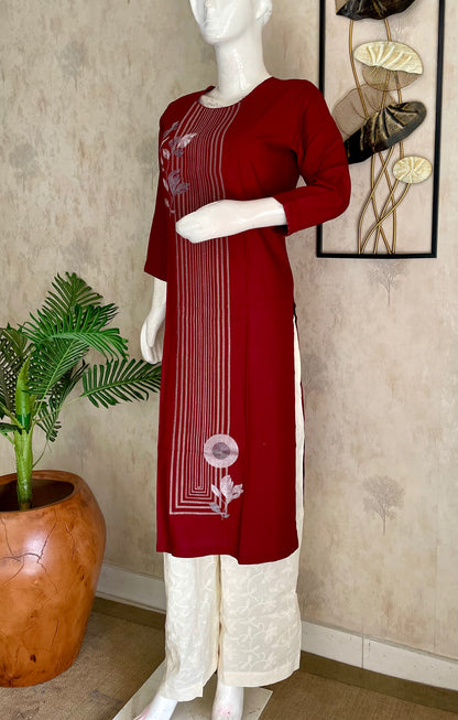 Mehroon Grace Cotton Kurta