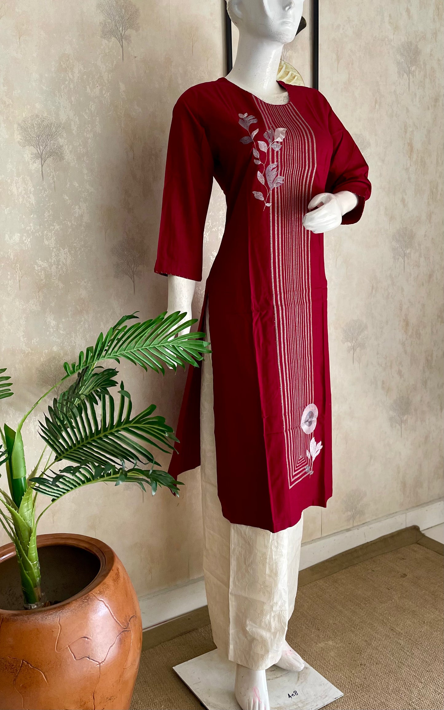 Mehroon Grace Cotton Kurta