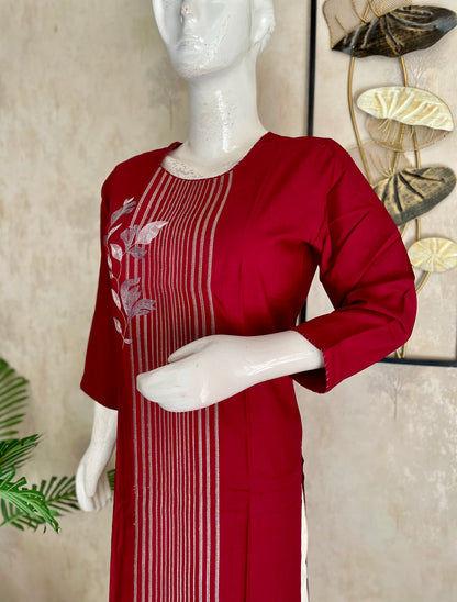 Mehroon Grace Cotton Kurta