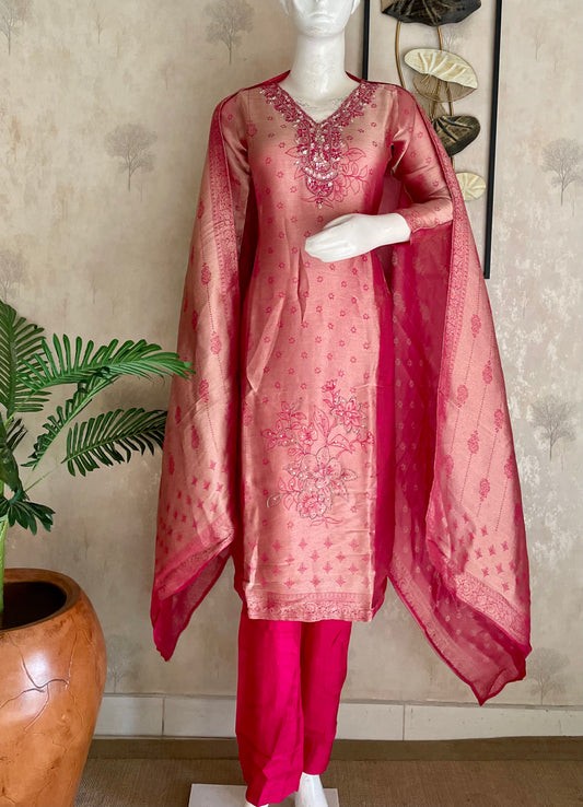 Pink Radiance – Hot Pink Woven Kurta Set