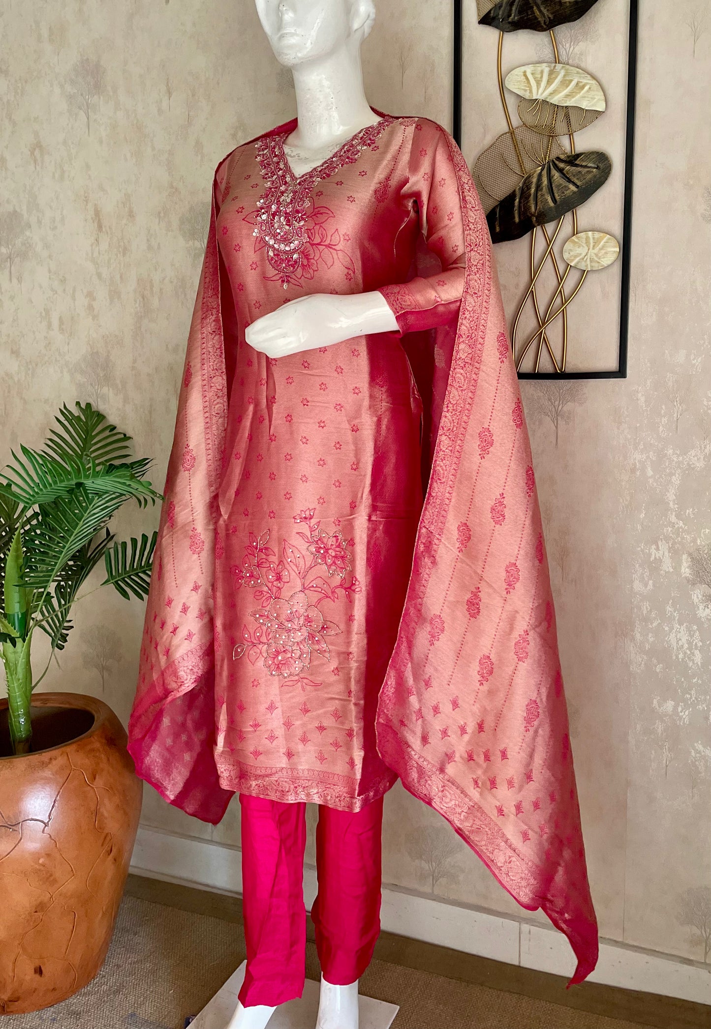 Pink Radiance – Hot Pink Woven Kurta Set