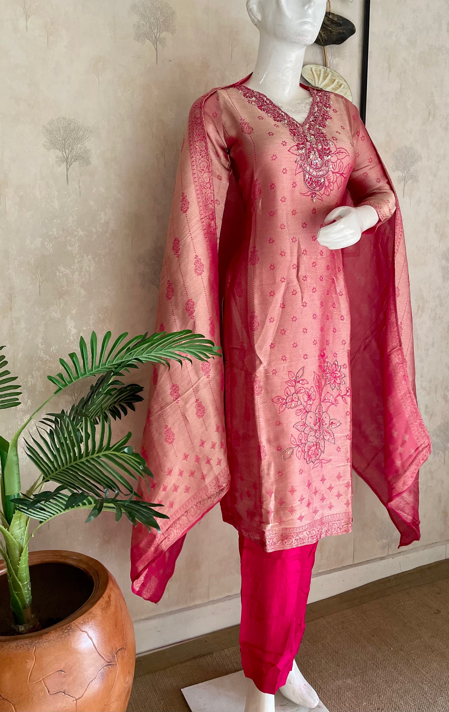 Pink Radiance – Hot Pink Woven Kurta Set