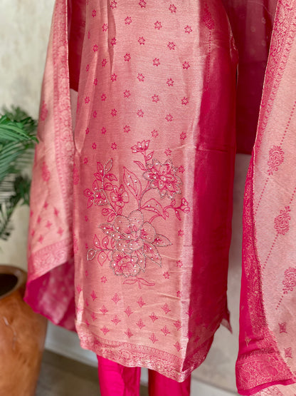 Pink Radiance – Hot Pink Woven Kurta Set