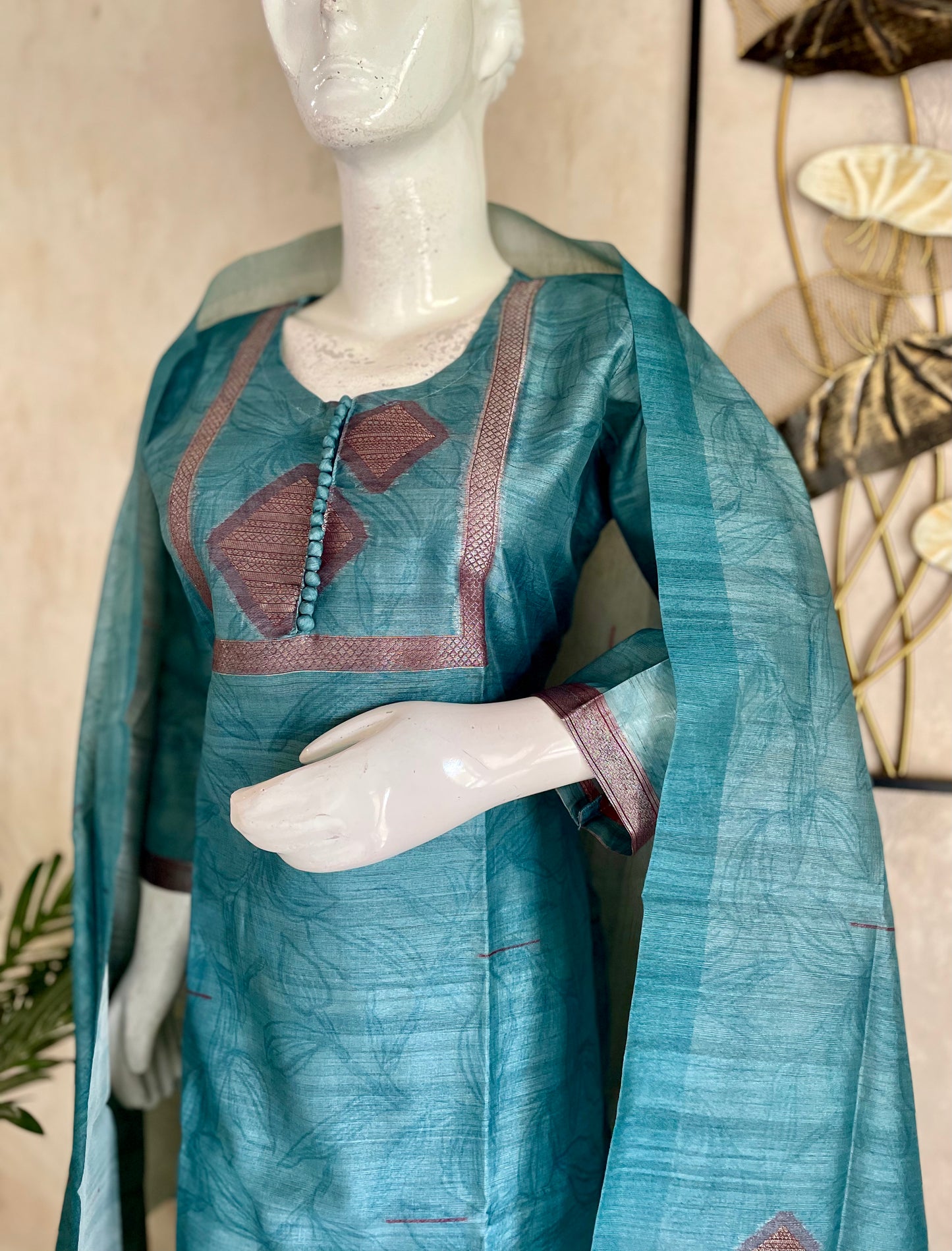 Turquoise Blue Tussar Silk Kurta Set