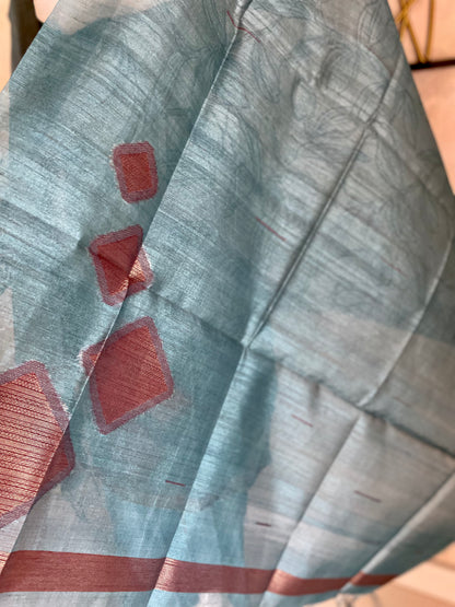 Turquoise Blue Tussar Silk Kurta Set