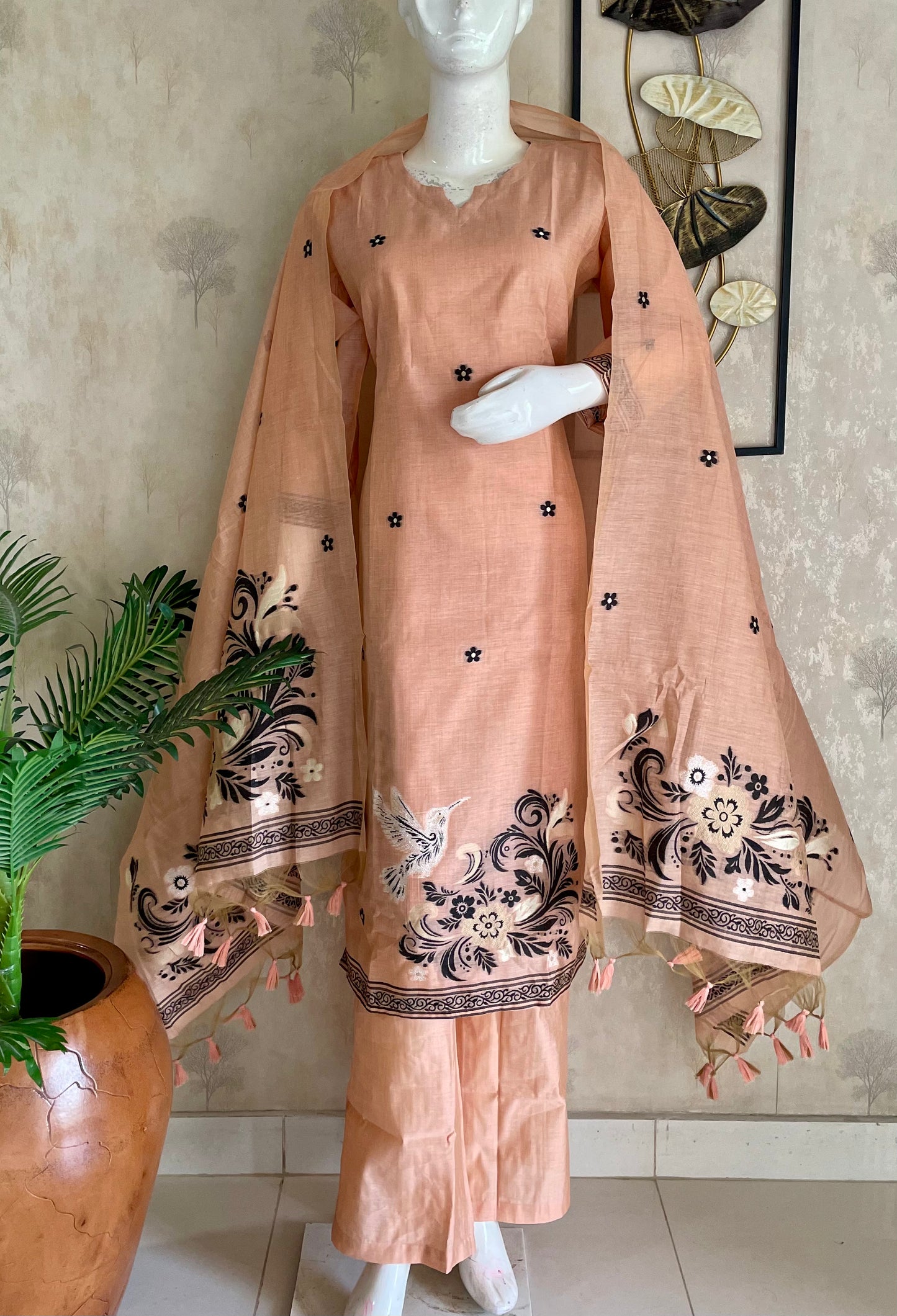 Peach Jamdani Kurta Set