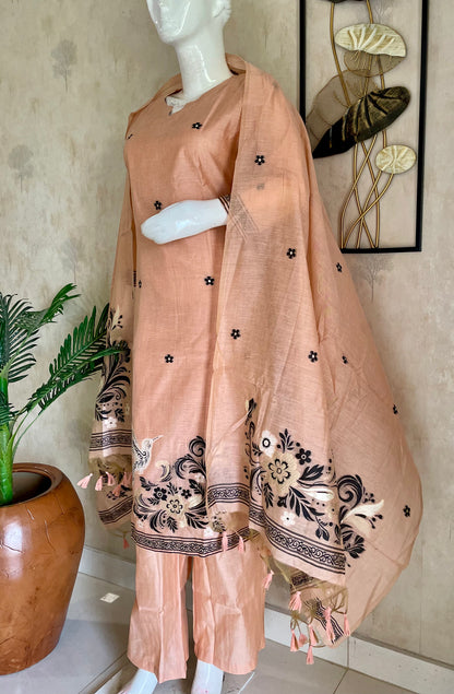 Peach Jamdani Kurta Set