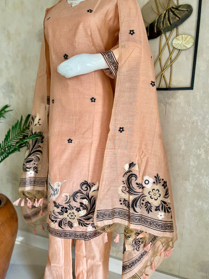 Peach Jamdani Kurta Set