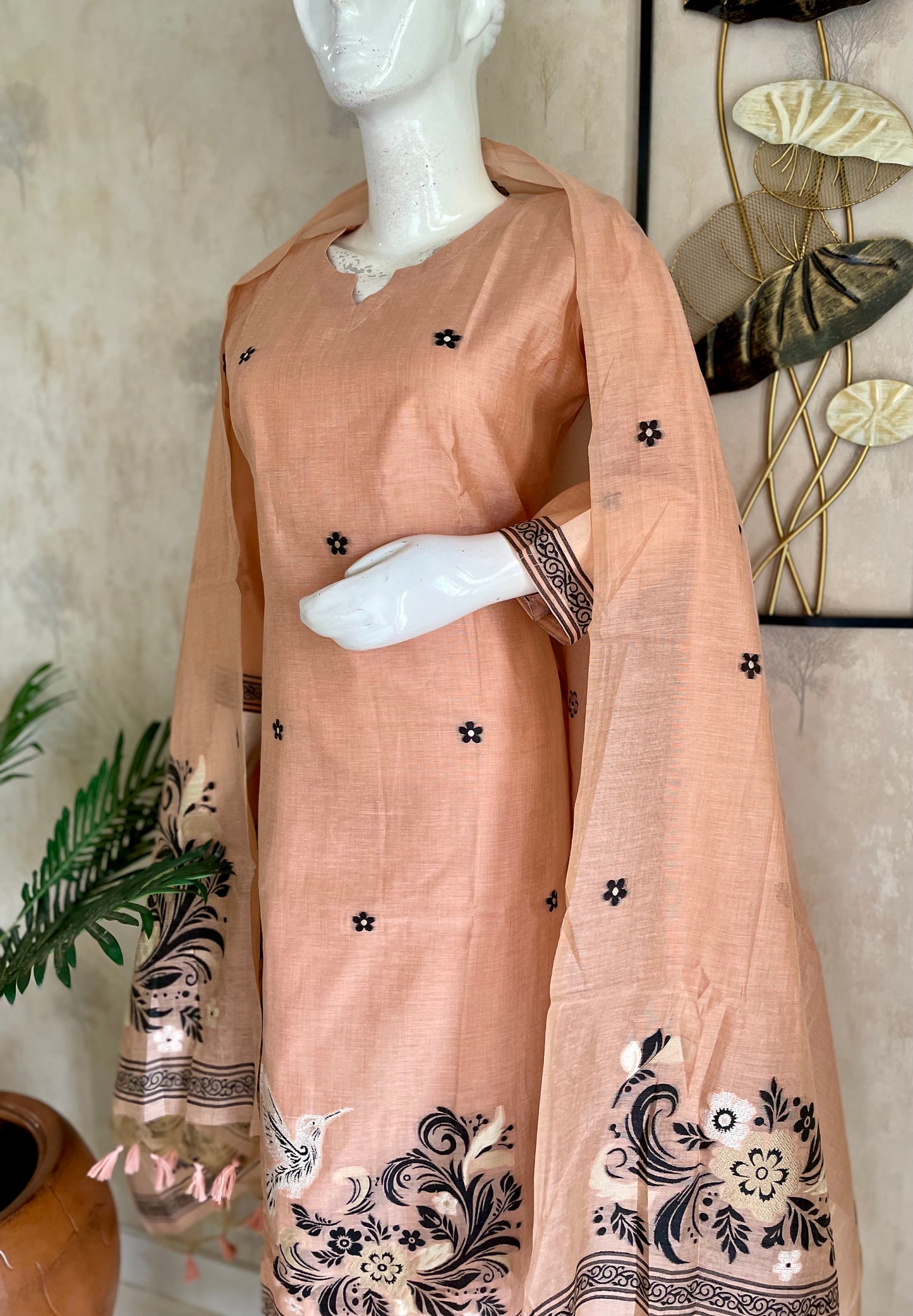 Peach Jamdani Kurta Set