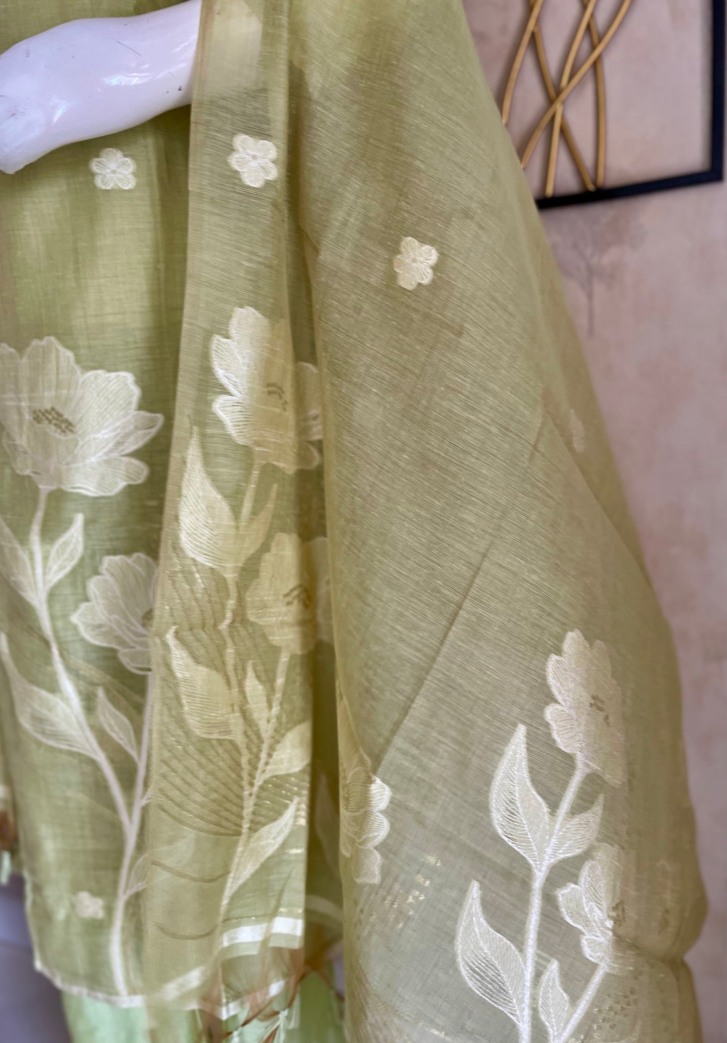 Lime Green Moonga Cotton Kurta Set