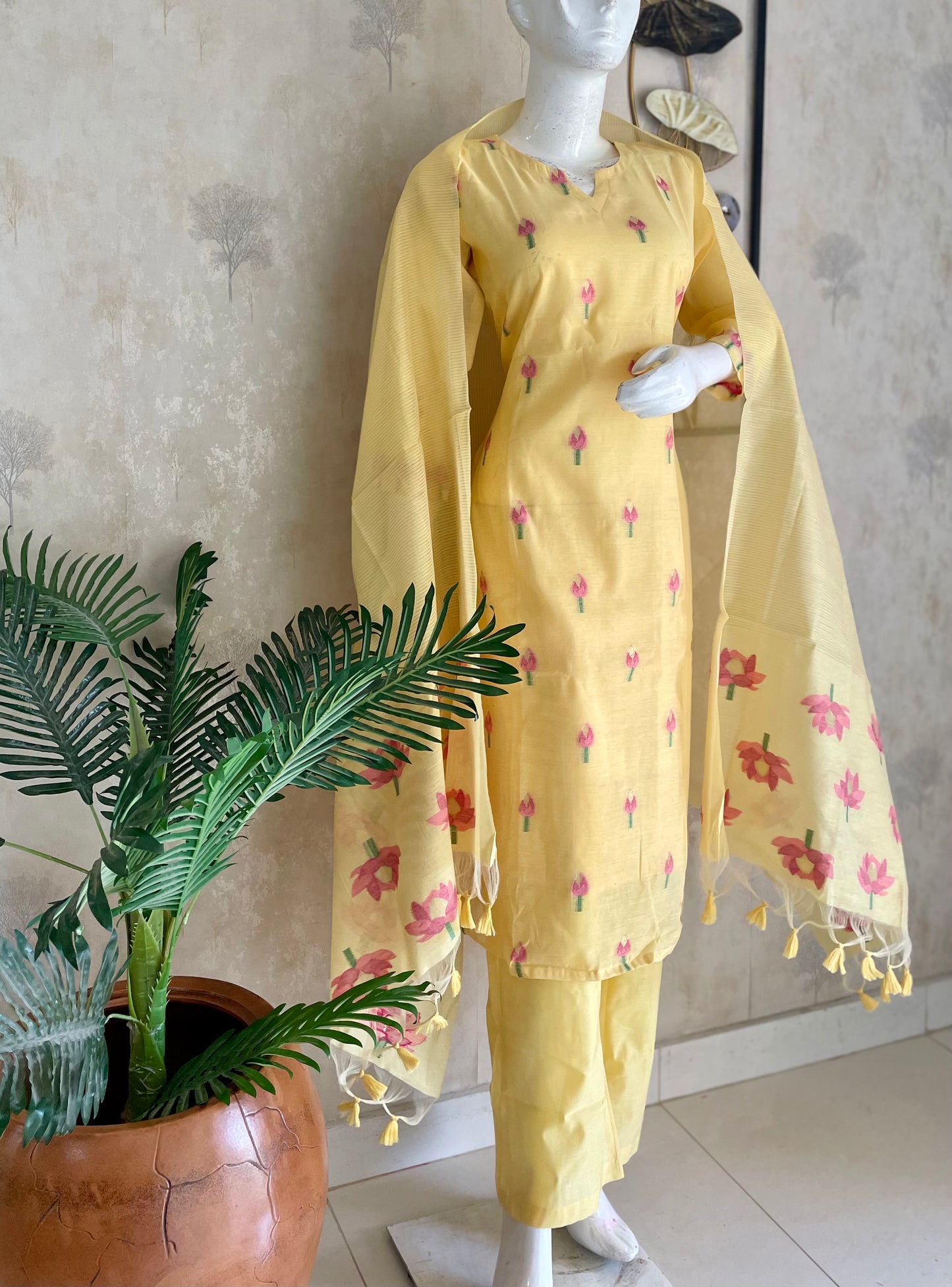 Yellow Moonga Cotton Kurta Set