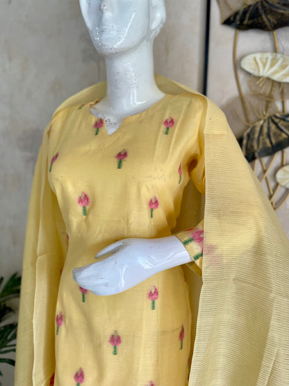 Yellow Moonga Cotton Kurta Set