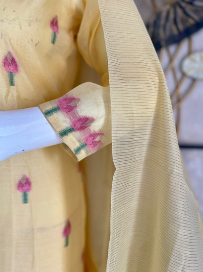 Yellow Moonga Cotton Kurta Set