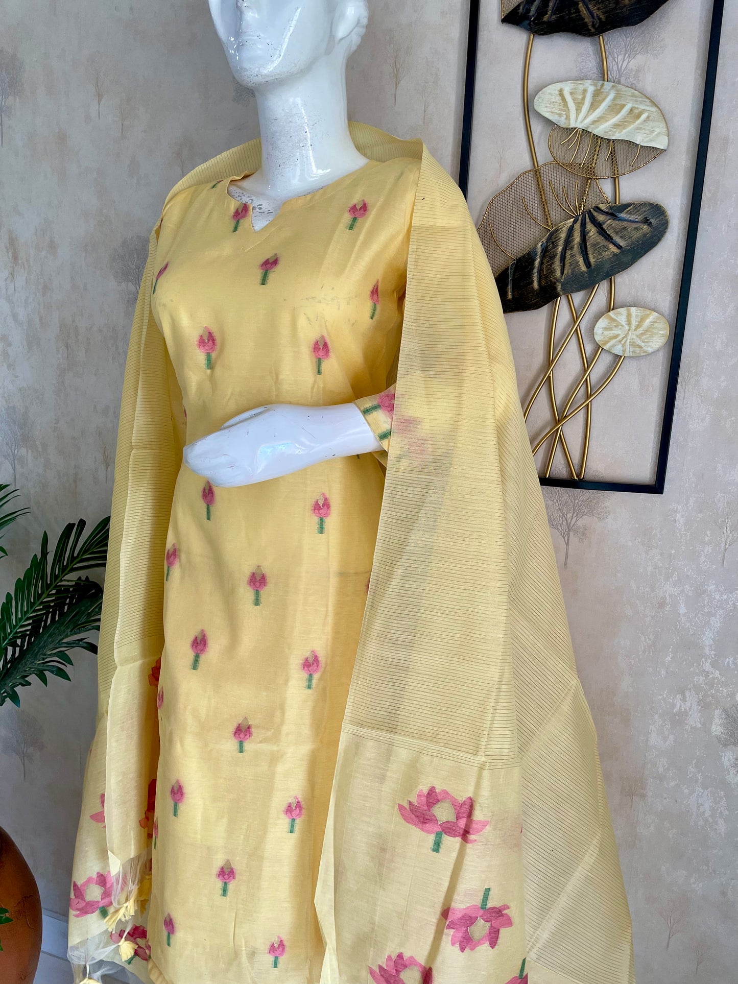 Yellow Moonga Cotton Kurta Set