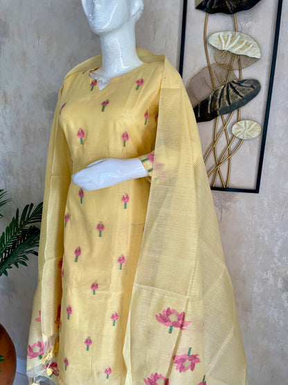 Yellow Moonga Cotton Kurta Set