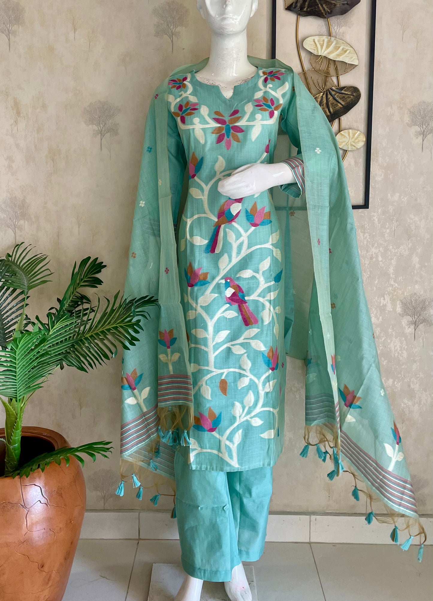 Moonga Cotton Paithani Jamdani Kurta Set