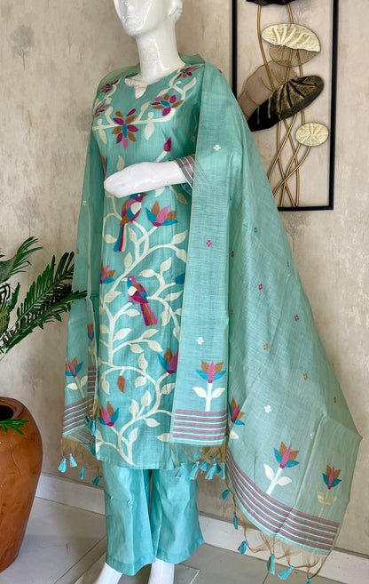 Moonga Cotton Paithani Jamdani Kurta Set