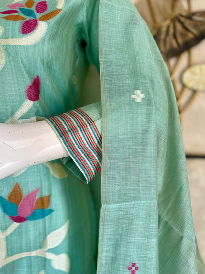 Moonga Cotton Paithani Jamdani Kurta Set