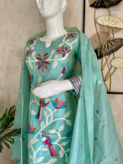 Moonga Cotton Paithani Jamdani Kurta Set