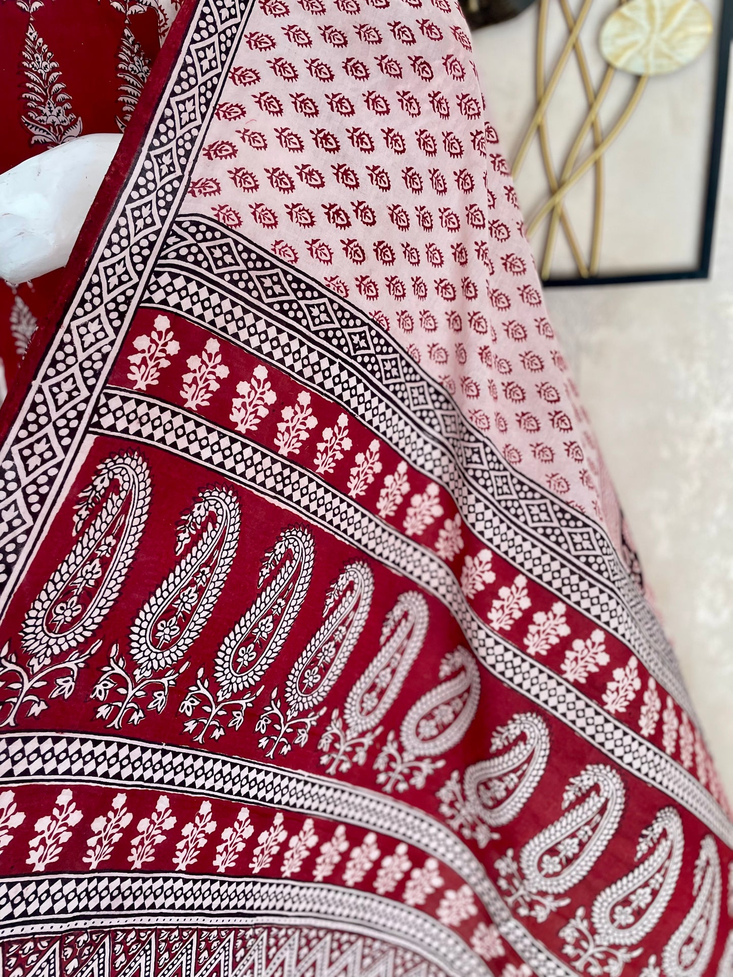 Mehroon & White Bagh Handblock A-Line Kurta Set