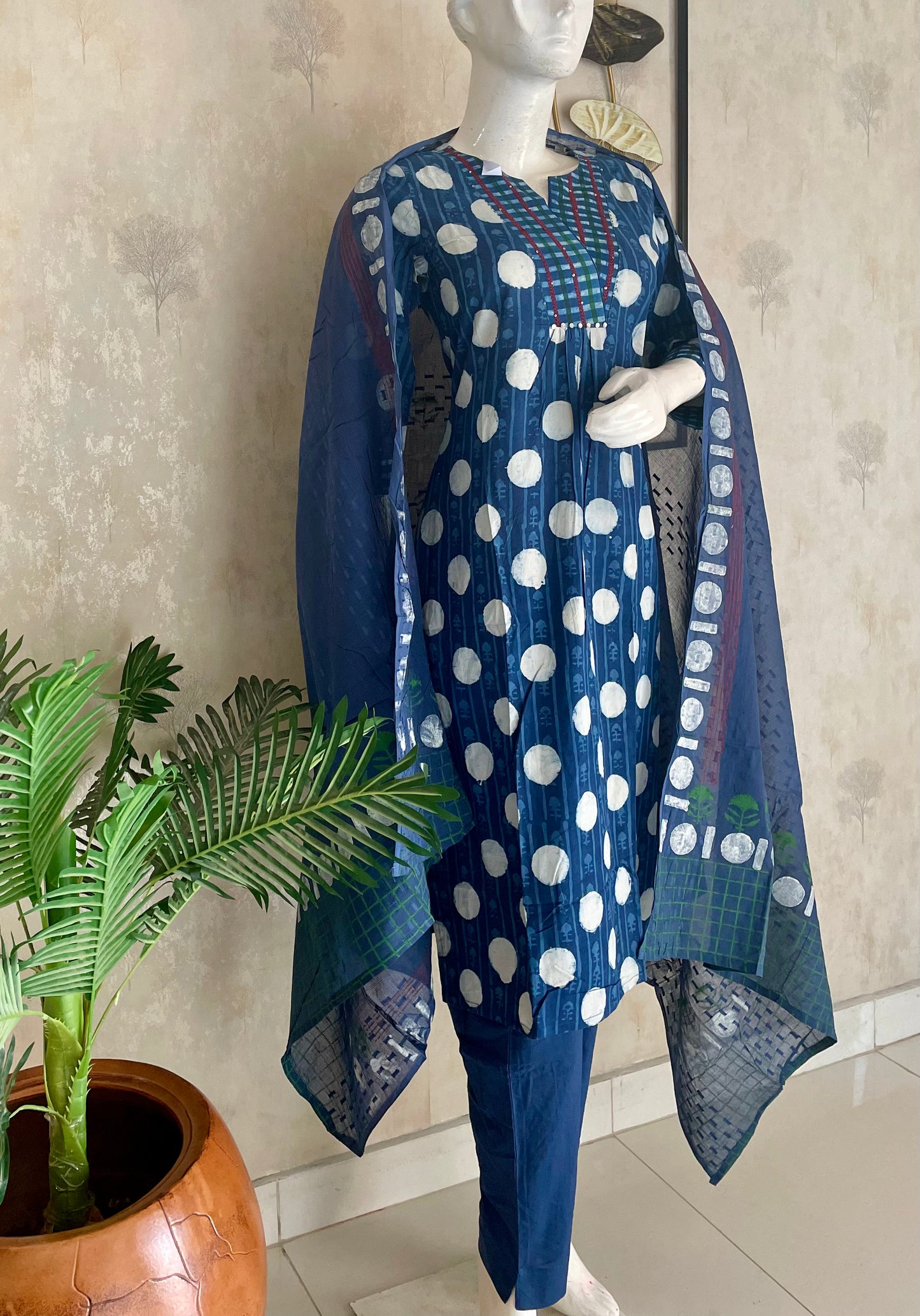 Indigo Polka – Pure Cotton Kurta Set