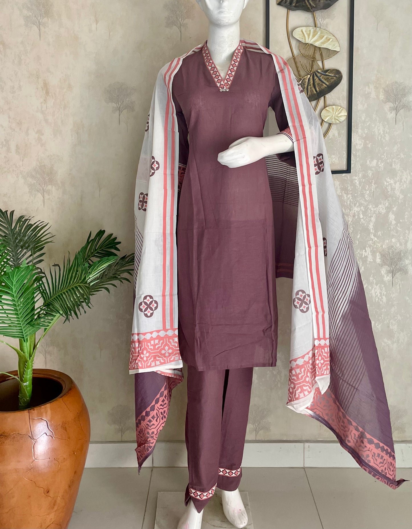 Mauve Brown Mughal – Handloom Cotton Kurta Set