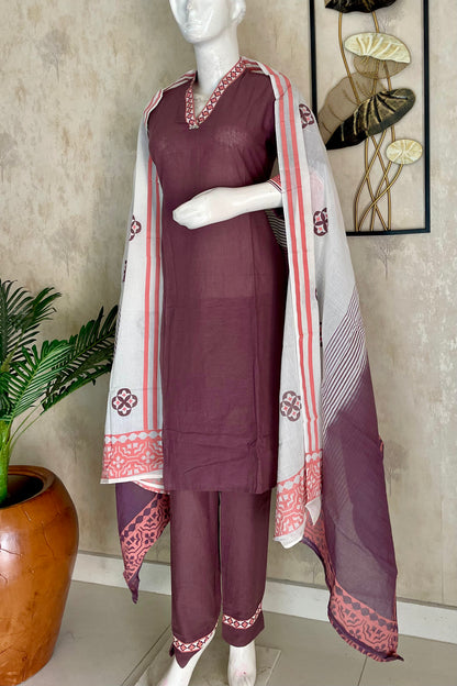 Mauve Brown Mughal – Handloom Cotton Kurta Set