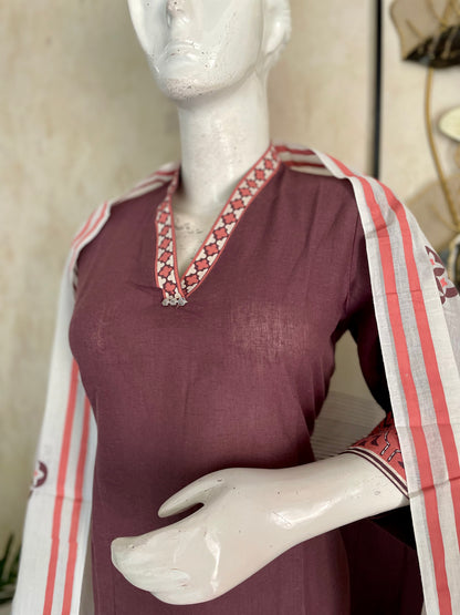 Mauve Brown Mughal – Handloom Cotton Kurta Set