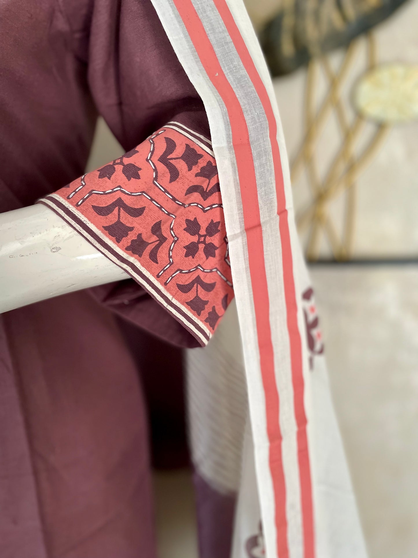 Mauve Brown Mughal – Handloom Cotton Kurta Set