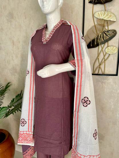 Mauve Brown Mughal – Handloom Cotton Kurta Set