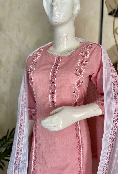 Pink & White Grace – Handblock A-Line Kurta Set
