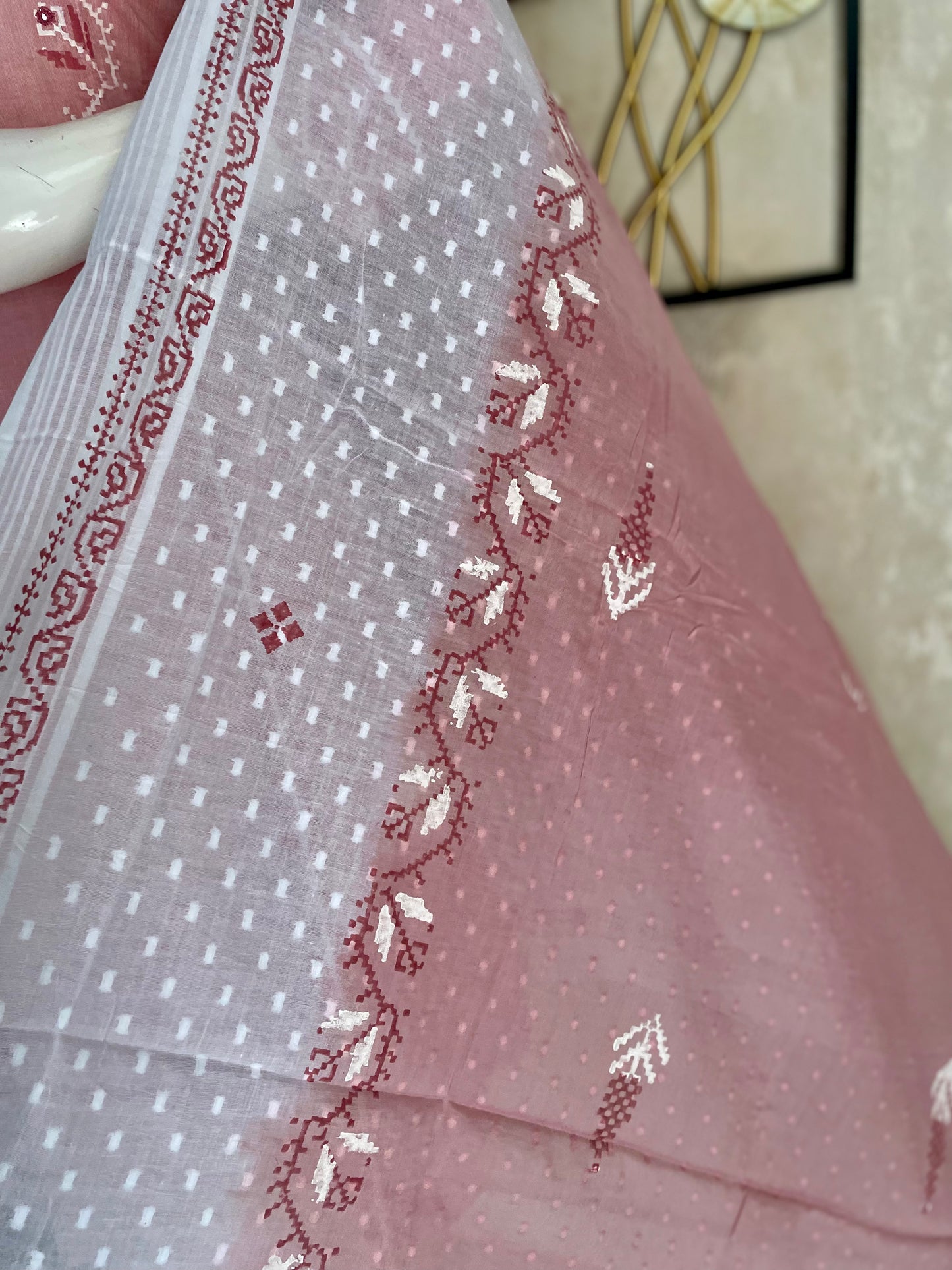Pink & White Grace – Handblock A-Line Kurta Set