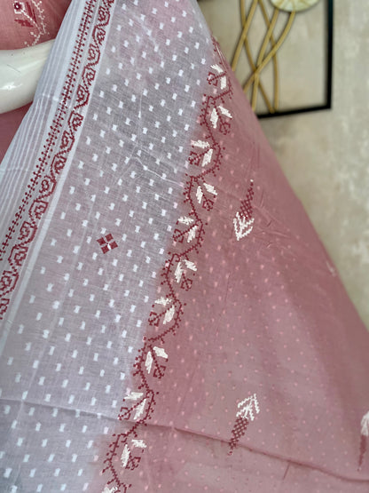 Pink & White Grace – Handblock A-Line Kurta Set