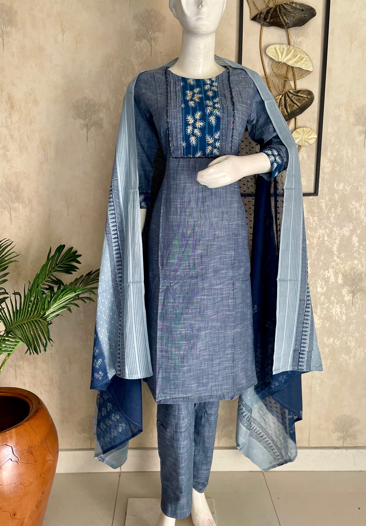 Indigo Dabu Grace – Handloom Cotton Handblock Kurta Set