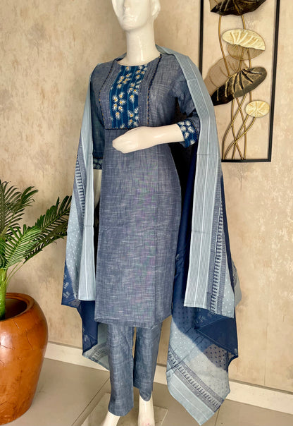 Indigo Dabu Grace – Handloom Cotton Handblock Kurta Set