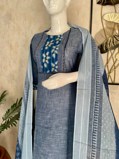 Indigo Dabu Grace – Handloom Cotton Handblock Kurta Set