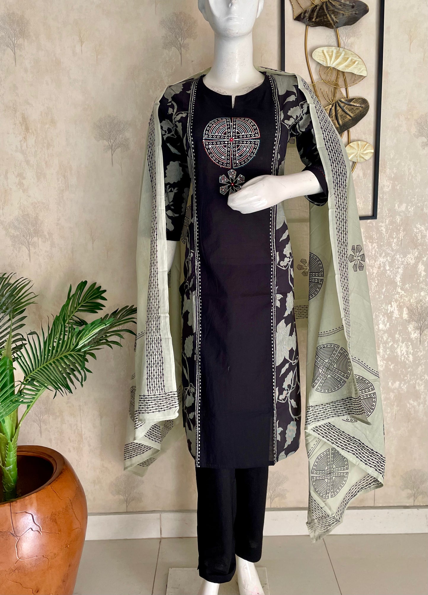 Black Floral Grace – Pure Cotton Handblock Kurta Set