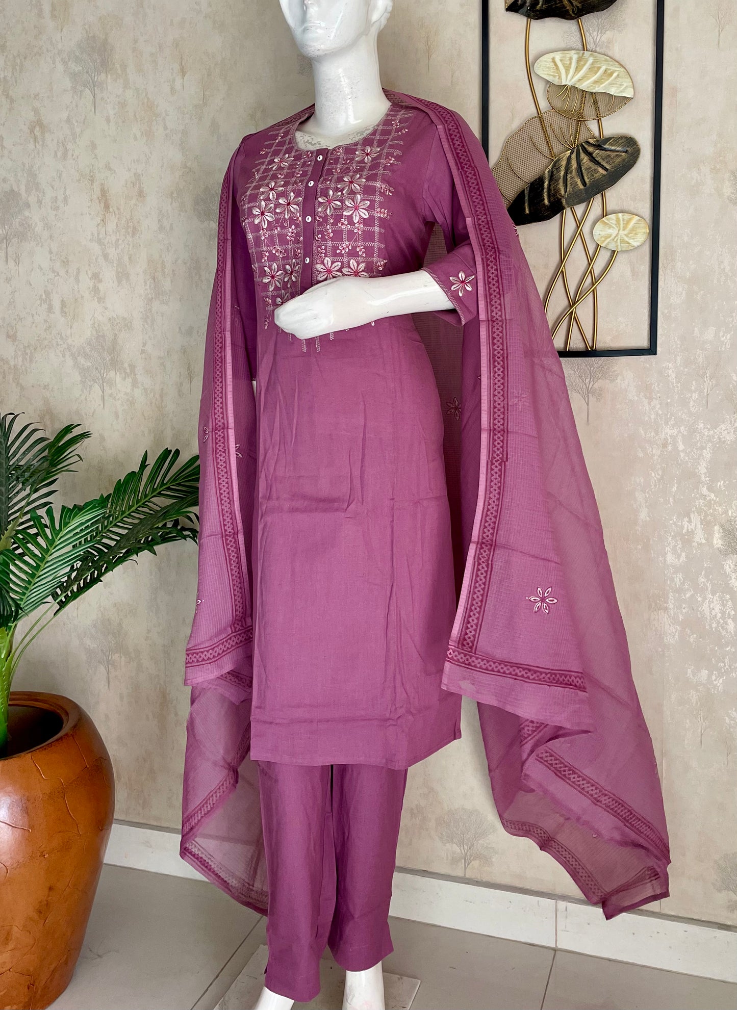 Lavender Silver Grace – Handloom Cotton Kurta Set
